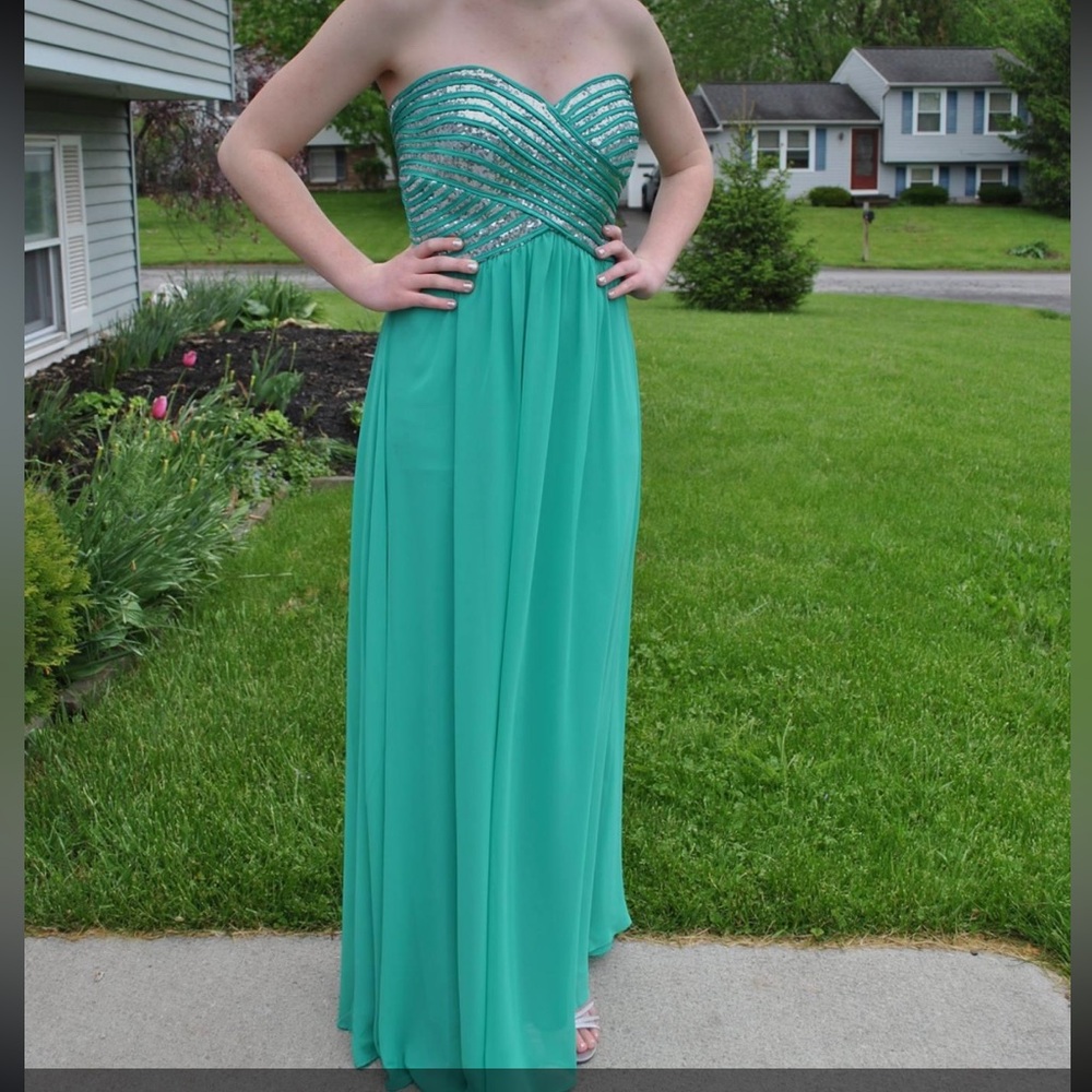 PROM teal sequin flowy dress